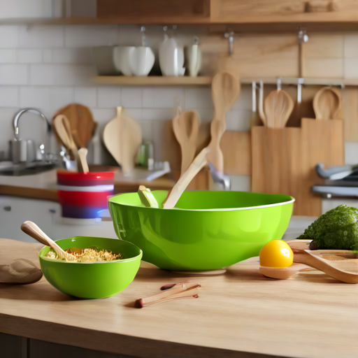 Afbeelding van Combineren van plastic keukenaccessoires en houten keukengerei